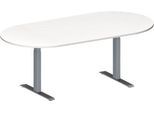 Schäfer Shop Genius Konferenztisch MODENA FLEX, Oval, T-Fuß Rechteckrohr, B 2000 x T 1000 x H 650-850 mm, weiß/weißaluminium RAL 9006