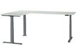 Schäfer Shop Genius Winkelschreibtisch Modena Flex, elektrisch höhenverstellbar, 90° Winkel beidseitig, B 2000 x T 2000 mm, lichtgrau/anthrazit