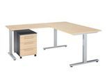 Schäfer Shop Select 3-tlg. Büromöbelset Schreibtisch Start Off, Rechteck, T-Fuß, B 1800 x T 800 x H 735 mm, Ahorn/graphit