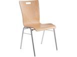 Schäfer Shop Select Stapelstuhl Natur, stapelbar bis 10 Stück, desinfektionsmittelbeständig, ohne Stoffpolster, B 430 x T 410 x H 450 mm, Holz & Stahl