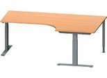 Schäfer Shop Genius Winkelschreibtisch MODENA FLEX, 90° Winkel rechts, T-Fuß Rechteckrohr, B 2000 x T 1200/800 x H 650-850 mm, Buche/anthrazit