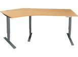 Schäfer Shop Genius Winkelschreibtisch AERO FLEX, elektrisch höhenverstellbar, 135° Winkel links, B 2165 mm, Buche/anthrazit + Memorypanel