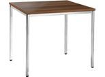 Konferenztisch, bis 4 Personen, Quadrat, 4-Fuß Quadratrohr, B 800 x T 800 x H 720 mm, Nussbaum/chromsilber