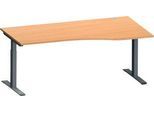 Schäfer Shop Genius Schreibtisch MODENA FLEX, Freiform rechts, T-Fuß Rechteckrohr, B 1800 x T 1000/800 x H 650-850 mm, Buche/anthrazit