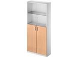 Schäfer Shop Genius Kombischrank TETRIS SOLID, 6 OH, Glas- und Flügeltüren, B 1000 mm, abschließbar, Glas/Buche-Dekor/weißalu