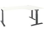 Schäfer Shop Select Winkelschreibtisch ERGO-T 2.0, 90° Winkel, Ansatz rechts, T-Fuß, B 2000 x T 1200/800 x H 675-895 mm, weiß/anthrazit