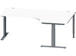 Schäfer Shop Genius Winkelschreibtisch MODENA FLEX, 90° Winkel rechts, T-Fuß Rechteckrohr, B 2000 x T 1200/800 x H 650-850 mm, weiß/anthrazit