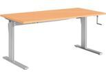 Schreibtisch Standard, manuell höhenverstellbar, Rechteck, C-Fuß, B 1600 x T 800 x H 728-1188 mm, Buche/weißaluminium