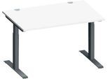 Schäfer Shop Genius Schreibtisch MODENA FLEX, Rechteck, T-Fuß Rechteckrohr, B 1200 x T 800 x H 650-850 mm, weiß/anthrazit