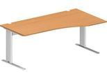 Schäfer Shop Pure Schreibtisch PLANOVA BASIC, Freiform, Ansatz rechts, C-Fuß, B 1800 x T 1000/800 x H 717 mm, Buche/weiß + Kabelkanal
