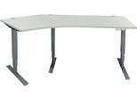 Schäfer Shop Genius Winkelschreibtisch AERO FLEX, elektrisch höhenverstellbar, 135° Winkel links, B 2165 mm, lichtgrau/anthrazit + Memorypanel