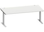 Schäfer Shop Genius Schreibtisch MODENA FLEX, Rechteck, T-Fuß Rechteckrohr, B 2000 x T 1000 x H 650-850 mm, lichtgrau/weißalu