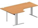 Schäfer Shop Pure Winkelschreibtisch PLANOVA BASIC, 90° Winkel links, C-Fuß, B 2000 x T 1200/800 x H 717 mm, Buche/weißalu + Kabelkanal