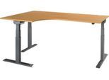 Schäfer Shop Select Winkelschreibtisch ERGO-T 2.0, elektrisch höhenverstellbar, 90° Winkel links, T-Fuß, B 2000 mm, Buche/anthrazit