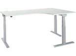 Schäfer Shop Select Winkelschreibtisch ERGO-T 2.0, elektrisch höhenverstellbar, 90° Winkel rechts, T-Fuß, B 2000 mm, lichtgrau/weißalu