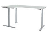 Schäfer Shop Genius Winkelschreibtisch Modena Flex, elektrisch höhenverstellbar, 90° Winkel, T-Fuß, B 2000 mm, lichtgrau/weißalu