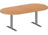 Schäfer Shop Genius Konferenztisch MODENA FLEX, Oval, T-Fuß Rechteckrohr, B 2000 x T 1000 x H 650-850 mm, Buche/weißaluminium RAL 9006