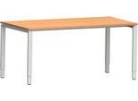 Schäfer Shop Genius Schreibtisch Modena Flex, Rechteck, 4-Fuß Rechteckrohr, B 1600 x T 800 x H 650-850 mm, Buche/weißaluminium