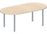 Schäfer Shop Genius Konferenztisch MODENA FLEX, Oval, 4-Fuß Rundrohr, B 2000 x T 1000 x H 720-840 mm, Ahorn/weißaluminium RAL 9006