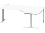 Schäfer Shop Genius Winkelschreibtisch MODENA FLEX 90°, Ansatz rechts, T-Fuß-Rundrohr, B 2000 mm, weiß/weiß