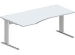 Schäfer Shop Pure Schreibtisch PLANOVA BASIC, Freiform, Ansatz links, C-Fuß, B 1800 x T 1000/800 x H 717 mm, lichtgrau/weißalu + Kabelkanal