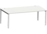 Schäfer Shop Genius Schreibtisch Modena Flex, Rechteck, 4-Fuß Rechteckrohr, B 2000 x T 1000 x H 650-850 mm, lichtgrau/weißaluminium