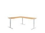 Winkelschreibtisch AERO FLEX, elektrisch höhenverstellbar, 90° Winkel, T-Fuß, B 2000 x T 2400 mm, Buche/weißalu + Memorypanel