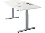 Schäfer Shop Genius Konferenztisch MODENA FLEX, 6-fach Anschluss, elektrisch höhenverstellbar, Boot, B 2000 mm, weiß/weißalu