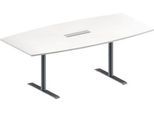 Schäfer Shop Genius Konferenztisch MODENA FLEX, mit Tischanschlussfeld, Boot, T-Fuß Rundrohr, B 2000 x H 650-850 mm, weiß/weißaluminium RAL 9006