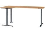 Schäfer Shop Genius Winkelschreibtisch Modena Flex, elektrisch höhenverstellbar, 90° Winkel beidseitig, B 2000 x T 1600 mm, Buche/anthrazit