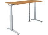 Schäfer Shop Genius Schreibtisch ERGOSTYLE S, elektrisch höhenverstellbar, C-Fuß, B 1600 mm, Buche/alusilber, Memorymaster, Kabelschlange