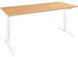 Schäfer Shop Genius Schreibtisch AERO FLEX, elektrisch höhenverstellbar, Rechteck, T-Fuß, B 1600 mm, Buche/weiß + Memorypanel