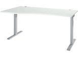 Schreibtisch ERGO-T 2.0, Freiform, Ansatz links, T-Fuß, B 1800 x T 1000/800 x H 675-895 mm, lichtgrau/weißalu