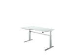 Schreibtisch Standard, elektrisch höhenverstellbar, Freiform, Ansatz links, C-Fuß, B 1800 x T 1000/800 x H 725-1185 mm, lichtgrau/weißalu