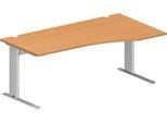 Schäfer Shop Pure Schreibtisch PLANOVA BASIC, Freiform, Ansatz rechts, C-Fuß, B 1800 x T 1000/800 x H 717 mm, Buche/weißalu + Kabelkanal