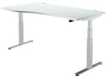 Schäfer Shop Select Schreibtisch DRIVE UP 2, elektrisch höhenverstellbar, Freiform, Ansatz links, T-Fuß, B 1800 mm, lichtgrau/weißalu