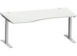 Schäfer Shop Genius Schreibtisch MODENA FLEX, Freiform links, T-Fuß Rechteckrohr, B 1800 x T 1000/800 x H 650-850 mm, lichtgrau/weißalu