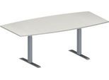 Schäfer Shop Genius Konferenztisch MODENA FLEX, Boot, T-Fuß Rechteckrohr, B 2000 x H 650-850 mm, lichtgrau/weißaluminium RAL 9006