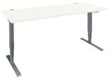 Schäfer Shop Genius Schreibtisch AERO FLEX, elektrisch höhenverstellbar, Rechteck, T-Fuß, B 1600 mm, weiß/antharzit + Memorypanel