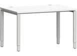 Schäfer Shop Genius Schreibtisch Modena Flex, Rechteck, 4-Fuß Rechteckrohr, B 1200 x T 800 x H 650-850 mm, weiß/weißaluminium