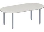 Schäfer Shop Genius Konferenztisch MODENA FLEX, Oval, 4-Fuß Quadratrohr, B 2000 x T 1000 x H 720-840 mm, lichtgrau/weißaluminium RAL 9006