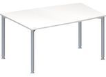Schäfer Shop Genius Konferenztisch MODENA FLEX, Tonne, 4-Fuß Rundrohr, B 1400 x T 1000 x H 720-840 mm, weiß/weißaluminium RAL 9006