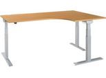 Schäfer Shop Select Winkelschreibtisch ERGO-T 2.0, elektrisch höhenverstellbar, 90° Winkel rechts, T-Fuß, B 2000 mm, Buche/weißalu