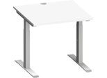 Schäfer Shop Genius Schreibtisch MODENA FLEX, Quadrat, T-Fuß Rechteckrohr, B 800 x T 800 x H 650-850 mm, weiß/weißalu