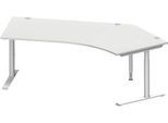 Schäfer Shop Genius Winkelschreibtisch MODENA FLEX 135°, Ansatz rechts, C-Fuß-Rundrohr, B 2165 mm, lichtgrau
