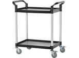 Schäfer Shop Pure Tischwagen, 2 Etagen, bis 200 kg, 2 Schiebebügel, Lenkrollen, Aluminium & Kunststoff, L 850 x B 480 x H 950 mm, Etagen schwarz