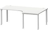 Schäfer Shop Genius Winkelschreibtisch MODENA FLEX 90°, Ansatz rechts, 4-Fuß-Quadratrohr, B 2000 mm, lichtgrau