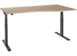 Schäfer Shop Select Schreibtisch ERGO-T 2.0, elektrisch höhenverstellbar, Freiform Ansatz rechts, T-Fuß, B 1800 x H 640-1300 mm, Eiche/anthrazit