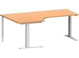 Schäfer Shop Genius Winkelschreibtisch MODENA FLEX 90°, C-Fuß-Rechteckrohr, B 2000 mm, Ansatz links, Buche/weißalu