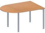 Schäfer Shop Genius Konferenztisch MODENA FLEX, Halbkreis, 4-Fuß Rundrohr, B 1400 x T 1000 x H 720-840 mm, Buche/weißaluminium RAL 9006